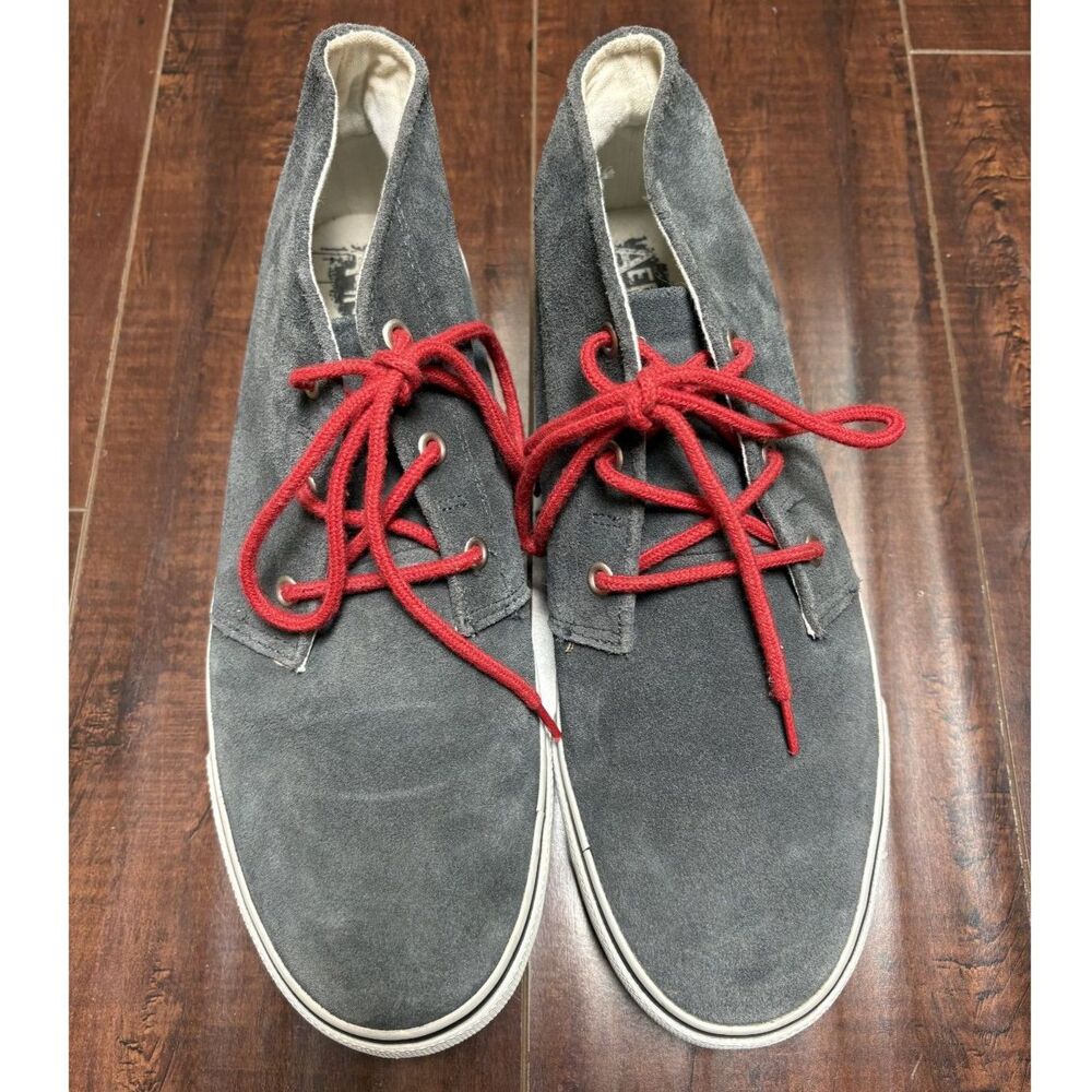 Aeropostale Gray Suede Chukka Boot Sneakers Red Laces Mid Top Skate Shoes Men 10 - Picture 2 of 7